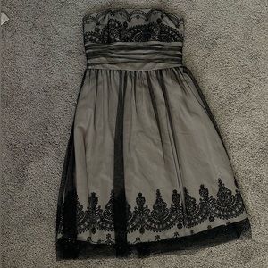 David’s bridal vintage strapless black and tan dress